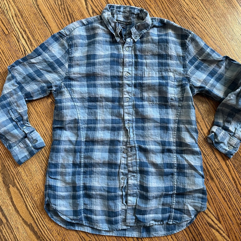 John Varvatos Navy and Gray Plaid Men's Shirt